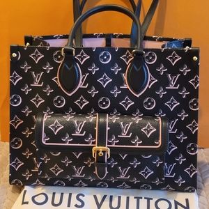 Louis Vuitton Onthego MM Black Pink Giant Monogram Flower Tote Flap Front Bag